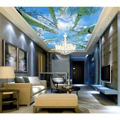Beibehang Modern 3D Wallpaper The sky under the tree zenith wallpaper Home Interior decoration Living Room Ceiling Mural
