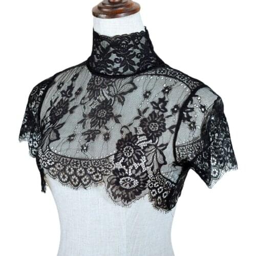 40GC Detachable Fake Collar Half Shirt Sexy Sheer Eyelash Floral Lace Dickey Choker