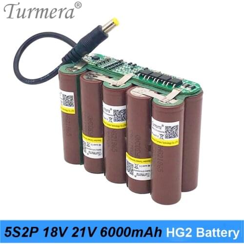 Turmera 18650 HG2 3000mAh Battery Pack 5S2P 6000mAh 18V 5S 20A Balance BMS For Screwdriver Robotic Equipment for Photography 21V