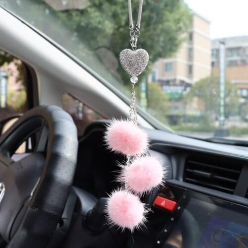 Car Mini Dream Crystal Accessory Interior For Girls Lucky Pink Plush Ball Hanging Pendant In Auto Home Decor Lucky Car Ornament