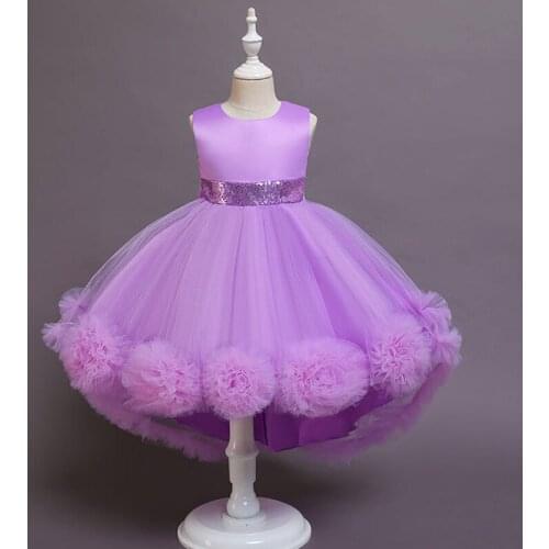 Girls Tutu Evening Prom Little Girls Party Ball Gown Hi-low Flower Girls Dresses for Wedding Kids Sequin Belt Dress Fashion 5t