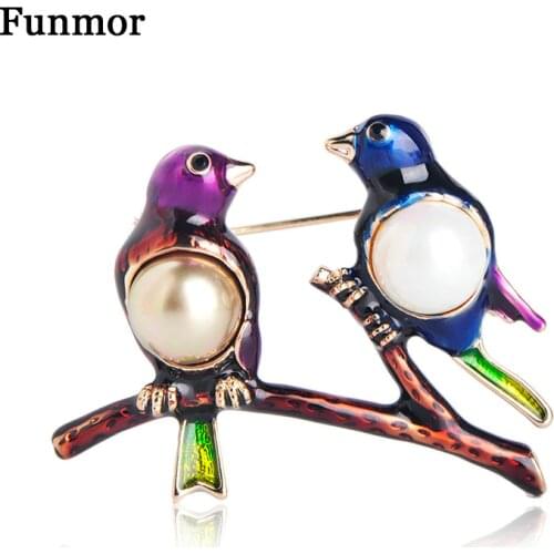 Funmor Double Bird Brooch Enamel Pins Women Children Collar Coat Jackets Decoration Jewelry Activity Wedding Ornaments Presents