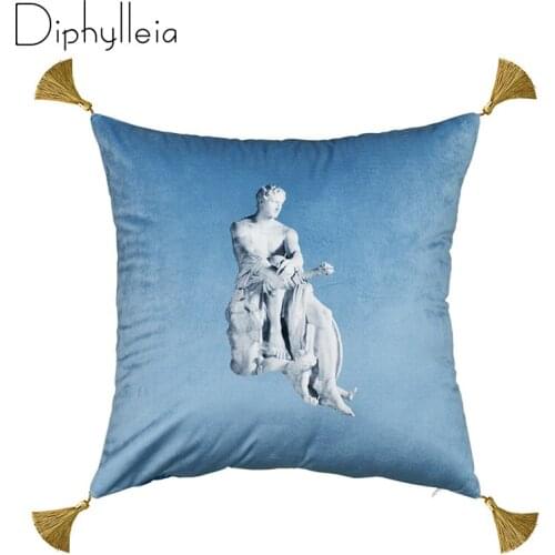 Diphylleia Retro Style Flannelette Pillow Case European Sculpture Print Living Room Sofa Backrest Cushion Cover Solid Colors
