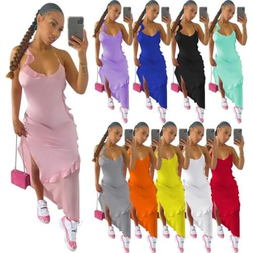 ZKYZWX Ruffles Backless Long Maxi Dress Summer Off Shoulder Clubwear Sexy Vacation Outfits for Women Sleeveless Bodycon Dresses