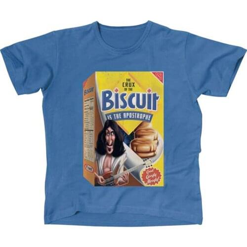 Frank Zappa-Wacky Packs-Crux Of The Biscuit-Large Light Blue T-shirt Men Lastest