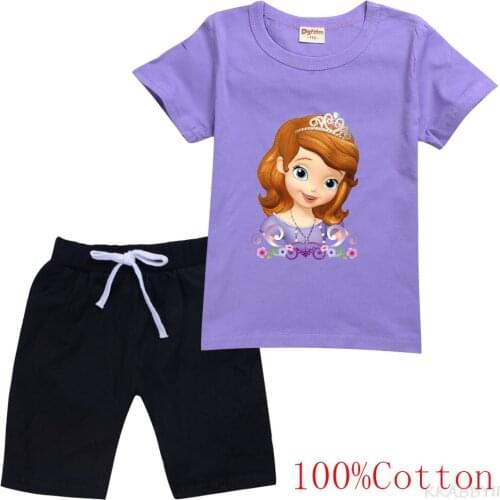 Sofia Girls summer short sleeve suit cotton short sleeve blouse vest + cotton medium pants