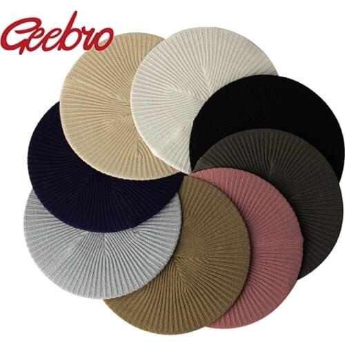 Geebro Womens Fashion Casual Plain Knit Beret Hat Spring Autumn Berets for Women Ladies Elastic Artist Beanie Beret Hats