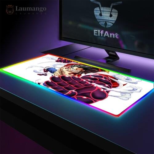 One Piece Speed XXL LED Light Gaming Mousepad Pc Luffy Snake Man Luminous RGB Mice Mat Extra Mause Mat Wired Gaming Mat for Mice