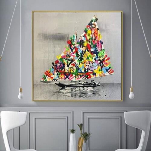Martin Whatsons Sailboat Canvas Painting Graffiti Art Posters and Prints Wall Art Pictures for Living Room Home Cuadros Decor