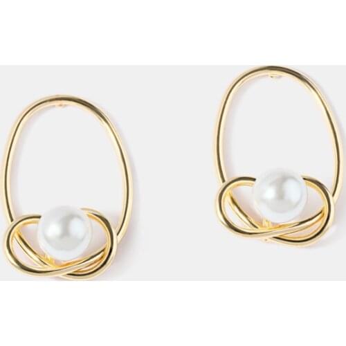 Korea Fashion Jewelry Geometry Metal Earrings 2020 Elegant Simple Generous Pearl Earrings for Women