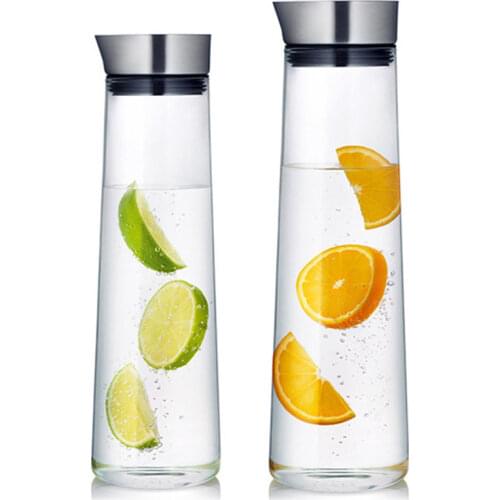 Creative Leak-Proof Glass Pitcher with Stainless Steel Lid Heat-Resistant Cold Water Pot Cup Hot Water Bottle Juice Jug Kettle