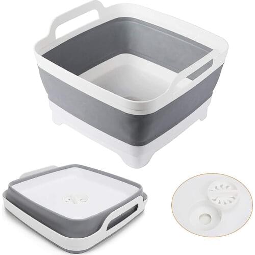 Folding Wash Basin Square Portable 9L/2.4Gallon Fruit Vegetable Washing Basket Dish Tub Bathroom Collapsible Sink Drain Basket
