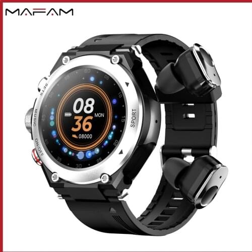 MAFAM T92 Smartwatch 1.28 inch Screen 128MB TWS Earphones Bluetooth Call 380mAh Battery Body Temperature Men Watch For Android