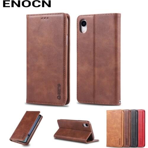 Magnetic Flip Case For iphone XR Case iphone XR Cover Leather Wallet Card Slots Luxury Retro Folding Phone Case
