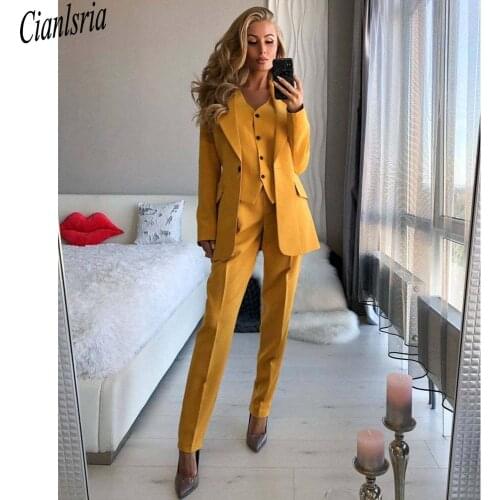 Fashion Yellow Bridal Trousers Suits 3 Pieces Women Evening Party Tuxedos Mother of the Bride Formal Work Wear For Wedding