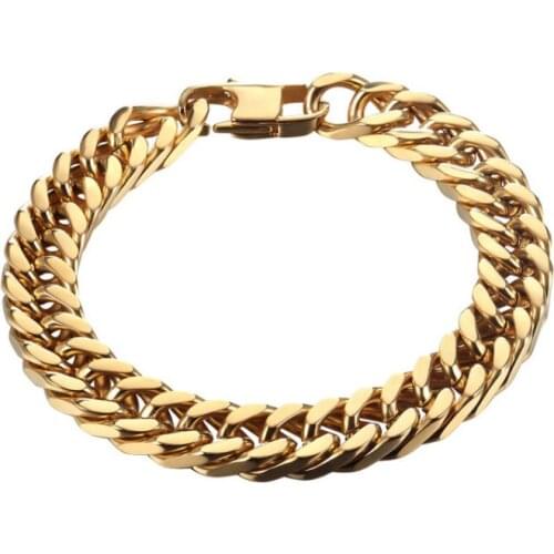Mens Bracelet Chain Polished Stainless Steel Gold Chains Bracelet for Men Cuban Link 8/10/12mm Gifts for Men