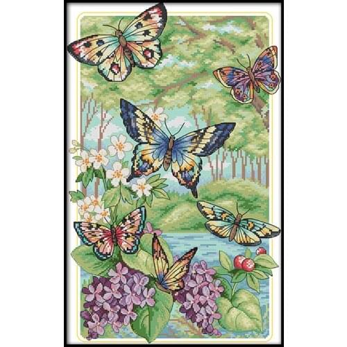 Joy Sunday Printed Cross Stitch Kits Stamped 14CT 11CT Butterflies Forest Counted Patterns Fabric Embroidery Needlework Gift Set