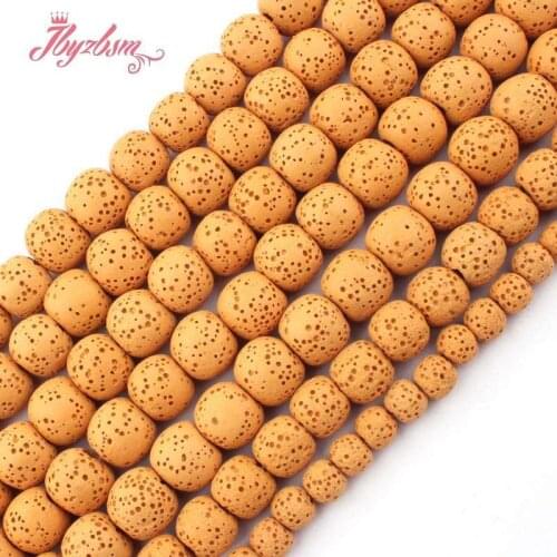 Natural Yellow Lava Rock Smooth Round Beads 6/8/10/12mm Stone Beads Loose For DIY Necklace Bracelets Jewelry Making Strand 15"