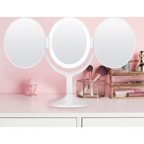Newly Portable Tri-Fold Mirror Dual Magnification Makeup Mirror with Lights Cosmetic Mirror For Home