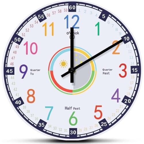 Learning Time Educational Wall Clock Kindergarden Preshool Math Activity Silent Non-ticking Hanging Watches Home Decor For Kids