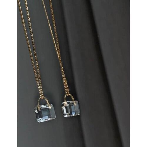 Crystal Glass Lock Charm Necklace Women Jewelry Designer T Show Runway Party Gown Wedding Rare Japan Korean Trendy INs