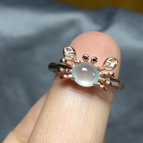 Original new natural ice seed chalcedony Egg ball crab opening adjustable ring diamond noble charm female silver jewelry