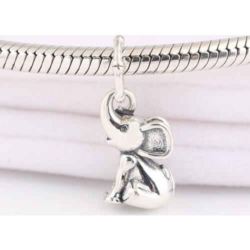 Authentic S925 Silver Elephant Animal Pendant Hanging Bead Charm for Women Bracelet Bangle DIY Jewelry