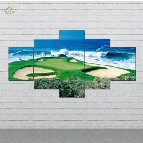 Golf Course at Sea Wall Art Canvas Painting Posters and Prints Decorative Picture Decoration Home For Living Room 5 PIECES