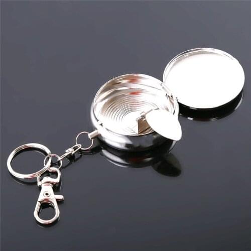 Useful New Portable Pocket Cigarette Ashtray Stainless Steel Round Cigarette Ashtray With Keychain Outdoor Travelling