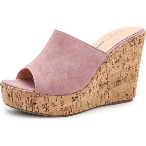 NEW Sexy Wedge PU Peep Toe High Heels Slippers Summer Fashion Slip On Slides Women Party Shoes Plus Size Platform Sandalias