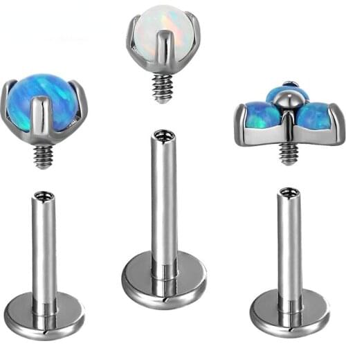 1PC G23 Titanium Ear Stud Tragus Piercing Three Claw Type Opal Labret Rings Ear Cartilage Helix Piercing Body Jewelry For Women