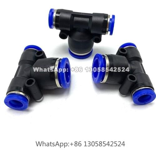 T Type Pneumatic Push In Fittings for Air/Water Hose and Tube Connector 4 to 16mm, Plastic Pipe Fitting