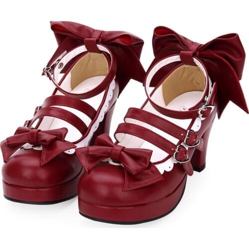 New Lolita thick Heel shoes Cos Lolita Bowknot lace round head princess shoes kawaii JK Uniform Lolita Shoes