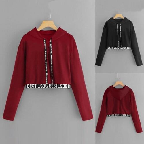 Letter Patchwork Tops Crop Teens For Girls Spring Long Sleeve Hoodie Pullover Casual Hooded Sweatshirt Top Blouse Sudadera Mujer