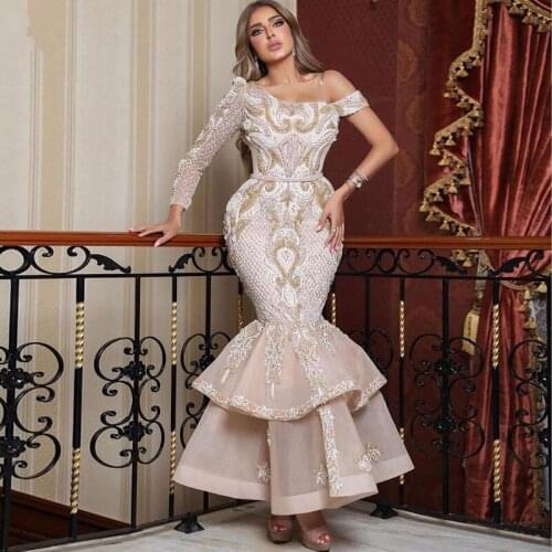 Saudi Arabia Mermaid Evening Dress Lace One Shoulder Long Sleeves Prom Dresses Middle East Sexy Formal Party Gowns