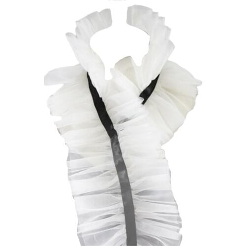Vintage Decorative Ruffled Jabot False Fake Collar Lace-Up Ribbon Adjustable Detachable Victorian Shirt Front Necktie