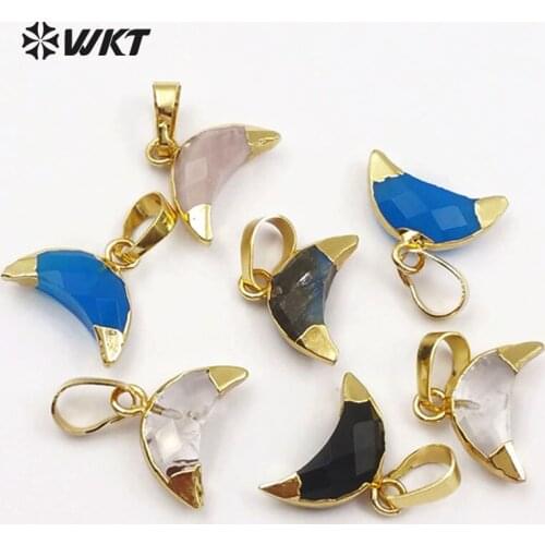 WT-P1404 Simply Design Crescent Shape Natural Stone Pendant Cute Tiny Stone With Gold Capped Pendant Women Dainty Jewelry
