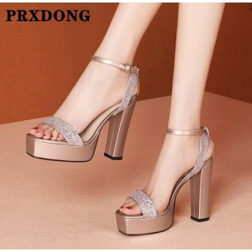 2021 Hot Summer Women Sandals High Quality Thick High Heels Platform Dress Party Wedding Shoes Woman Ankle Strap Gladiator Shoes