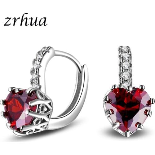ZRHUA Top Sale 925 Sterling Sliver Earrings Fashion Jewelry Cubic Zircon Hoop Earrings for Women Love Heart Silver Earring Gift