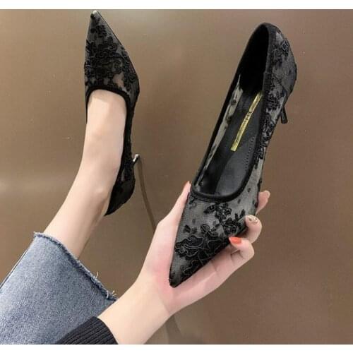 Lace Hollow High Heels Women Stiletto Shoes 2021 New Sashion Summer Women Sexy Party Dresses Shoes Hot Pointy Valentines Pump
