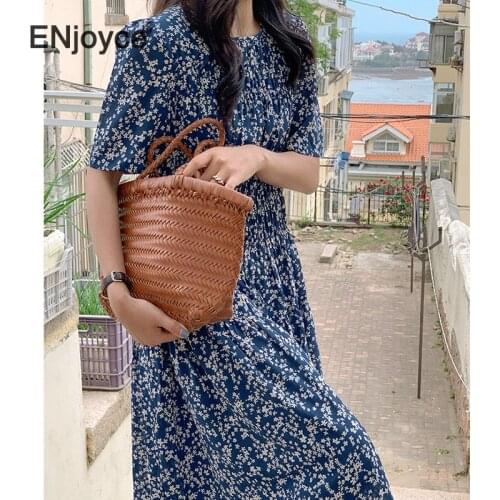 Vintage Green Floral Chiffon Maxi Dress Women Korean Style Elegant Skirt Ladies Slim Short Sleeve A-line Summer Dresses
