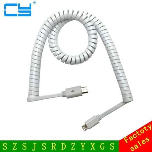 10ft 3M white micro usb male to male spring Retractable stretch cable sync data charge free shipping