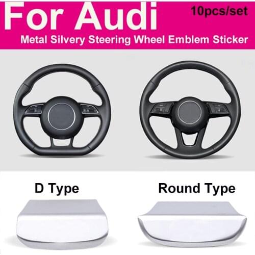 10pcs/set Metal Silvery Car Steering Wheel Stickers Car Interior Emblem Car Accessories for A4L A6L A3 A5 Q2L A7