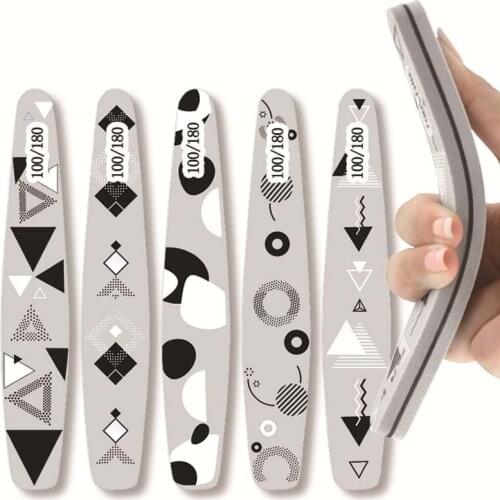 10 PCS Professional Gray Nail File Buffer 100/180 Trimmer Washable Sandpaper Color Printed Nail Files Sanding Block For Manicure