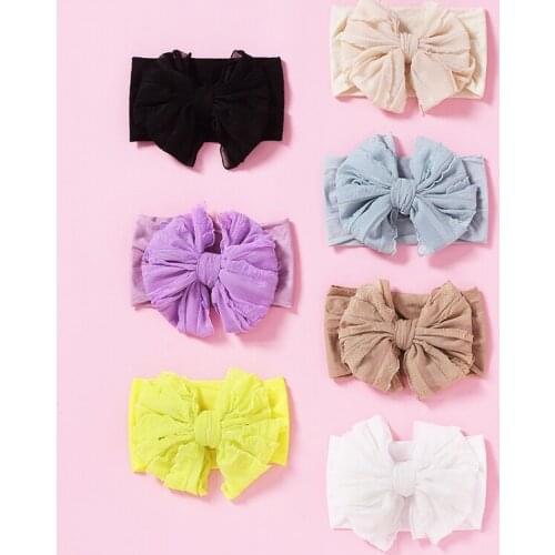 14 pcs/lot, Knot Messy Bow Nylon Headbands, Wide Nylon Turban Headwrap, Baby Girls Hair accessories