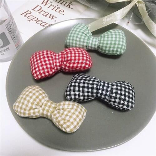 15pcs/lot DIY Handmade Plaid cotton bow Padded Patches Appliques For Clothes DIY Hair Decoration