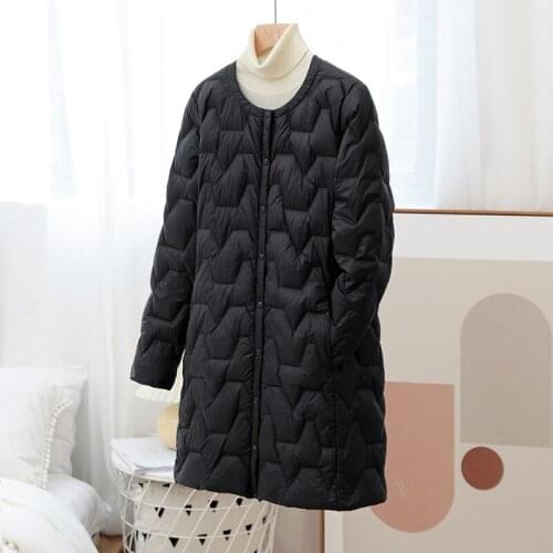 2021Winter Womens White Duck Down Parka Ultra Light Loose Baseball Uniform Down Jackets Female Casual Long Down Outwear