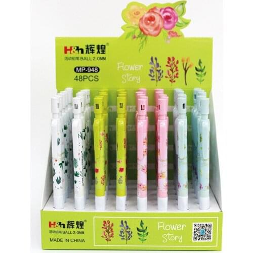 48 pcs/lot 2.0mm Fresh Flower Green plant Mechanical Pencil Creative Automatic Pen stationery gift School writing Supplies