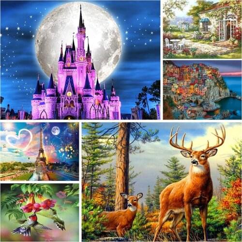 5D DIY Diamond Painting Sunset/Love Landscape Full Diamond Round Embroidery Castle Mosaic Animal Diamond Embroidery Home Decorat