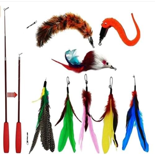 9PCS Pet Feather Bell Cat Toys For Kitten Puppy Interactive Cat Fishing Rod Pet Accessories